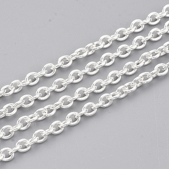 304 Stainless Steel Cable Chains, Unwelded, with Spool, Oval, Silver Color Plated, 4x3x0.8mm, about 65.61 Feet(20m)/roll