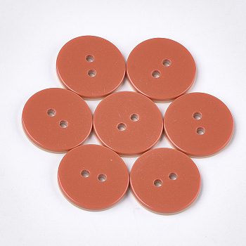 2-Hole Resin Buttons, Two Tone, Flat Round, Chocolate, 25.5x3.5mm, Hole: 3mm