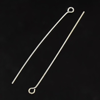 50MM Silver Color Plated Brass Eye Pins, Cadmium Free & Lead Free, Metal Jewelry Fittings, 50x0.7mm, Hole: 2mm