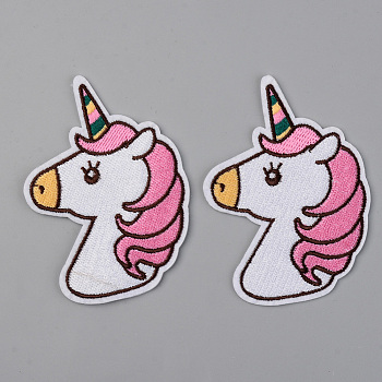 Computerized Embroidery Cloth Iron on/Sew on Patches, Appliques, Costume Accessories,  Unicorn, Hot Pink, 86x63x1.5mm