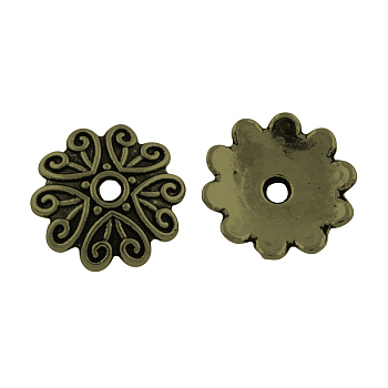 Tibetan Style Alloy Bead Caps, Cadmium Free & Lead Free, Flower, Antique Bronze, 11x2mm, Hole: 1.5mm, about 2439pcs/1000g