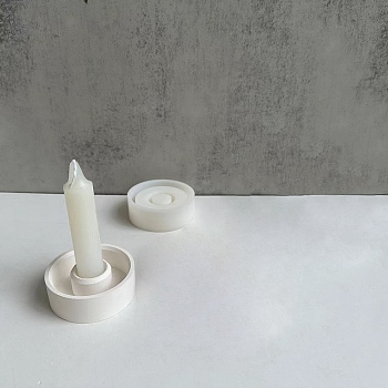 DIY Flat Round Candlestick Silicone Molds, for Resin, Gesso, Cement Craft Making, White, 8.2x2.65cm, Inner Diameter: 2cm