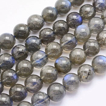 Natural Labradorite Beads Strands, Round, 8mm, Hole: 1mm, about 49pcs/strand, 15.5 inch(39.5cm)