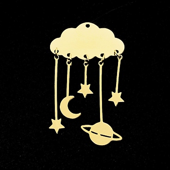 201 Stainless Steel Pendants, Laser Cut, Cloud with Moon, Star & Planet, Golden, 49x27.5mm, Hole: 1.5mm