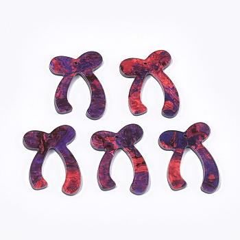 Cellulose Acetate(Resin) Pendants, Bowknot, Medium Violet Red, 29.5x22x2.5mm, Hole: 1.2mm