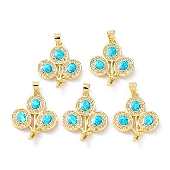 Rack Plating Brass Micro Pave Cubic Zirconia Pendants, Synthetic Opal Balloon Charms with Snap on Bail, Cadmium Free & Lead Free, Long-Lasting Plated, Real 18K Gold Plated, Cyan, 21.5x17x4mm, Hole: 5x3.2mm