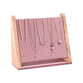 Velvet Necklaces Display Stands, Nracelet Jewelry Organizer Holder with Wood, Pink, 31x11.5x27cm