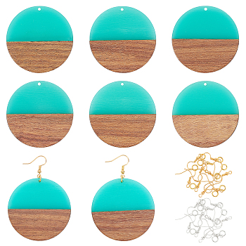 DIY Dangle Earring Making Kits, Including Resin & Turquoise Walnut Wood Pendants, Brass Earring Hooks & Jump Rings, Pale Turquoise, 48pcs/box