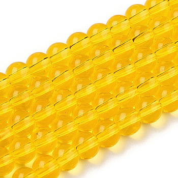 Transparent Glass Beads Strands, Round, Gold, 4~4.5mm, Hole: 0.8mm, about 97~99pcs/strand, 14.76 inch~14.96 inch(37.5~38cm)