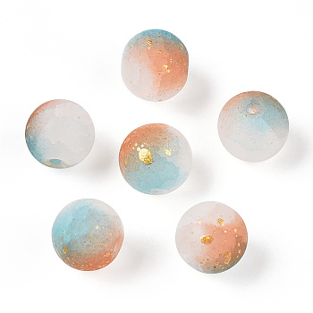 Frosted Baking Painted Crackle Glass Beads with Glitter Powder, Two Tone, Round, Pale Turquoise, 6x5.5mm, Hole: 1.4mm, about 3330pcs/1000g