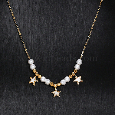 Imitation Pearl Beaded Star Pendant Necklaces(ID0009)-2