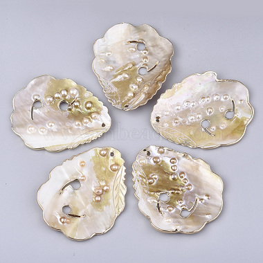 Light Gold Leaf Shell Pearl Big Pendants