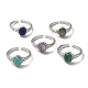 овальные открытые кольца-манжеты из натуральных смешанных драгоценных камней(RJEW-M155-07P)-1