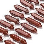 Natural Red Jasper Double Terminated Point Beads Strands, with Glass Beads, Faceted Bullet, Top Drilled, 31~33x7~9x7~9mm, Hole: 1mm, about 26~27pcs/strand, 15.16~15.75''(38.5~40cm)(G-H069-A01-01)