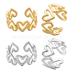 2Pcs 2 Colors Adjustable 304 Stainless Steel Hollow Heart Cuff Rings for Women, Golden & Stainless Steel Color, 9mm, Adjustable, 1pc/color(RJEW-HY0001-09)