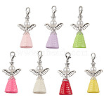 7Pcs Angel Acrylic Pendant Decorations, with Zinc Alloy Lobster Claw Clasps and Alloy Beads, Mixed Color, 50mm(HJEW-JM03162-05-S)