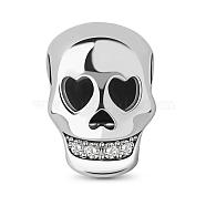 TINYSAND 925 Sterling Silver Shimmering Cubic Zirconia  Skull European Beads, Large Hole Beads, Platinum, 12.2x9x10.54mm, Hole: 4.57mm(TS-C-065)