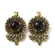 Natural Obsidian Pendants, with Rack Plating Antique Golden Tone Brass Findings, Cadmium Free & Lead Free, Flower Charms, 34x22x15mm, Hole: 8x4.5mm(G-A095-03AG-01)