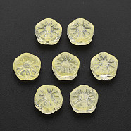 Transparent Glass Beads, Plum Blossom Flower, Light Khaki, 10x10.5x4mm, Hole: 1.2mm(GLAA-T022-23-D03)