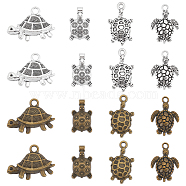 80Pcs 8 Style Tibetan Style Alloy Pendants, Tortoise Charm, Antique Bronze & Antique Silver, 18.5~25x11.5~16x2~4.5mm, Hole: 1.5~2.7mm, 10pcs/style(FIND-SC0007-31)