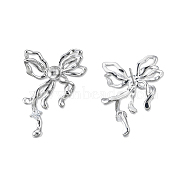 Brass Pave Clear Cubic Zirconia Stud Earring Findings, for Half Drilled Beads, Cadmium Free & Nickel Free & Lead Free, Butterfly, Platinum, 29x23mm, Hole: 1.6mm, Pin: 0.8mm(KK-N232-438P-A)