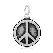 (Autumn Aesthetic Big Sale), Flat Round with Peace Sign 316 Stainless Steel Pendants, Antique Silver, 23x19x2.5mm, Hole: 5mm(STAS-I061-081A)
