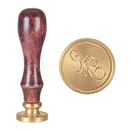 DIY Letter Scrapbook Brass Wax Seal Stamps and Wood Handle, Roman Alphabet Pattern, Flat Round, Light Gold, Letter.M, 89x25.5mm(AJEW-P068-C03)
