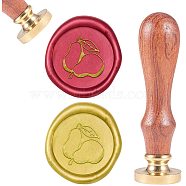 DIY Scrapbook, Brass Wax Seal Stamp and Wood Handle Sets, Pear, Golden, 8.9x2.5cm, Stamps: 25x14.5mm(AJEW-WH0100-338)