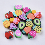 Handmade Polymer Clay Beads, Fruit, Mixed Color, 8~14x9~12x4~5mm, Hole: 1.4mm(CLAY-S093-21)