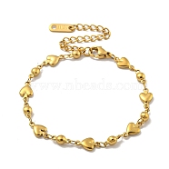 Heart & Round 304 Stainless Steel Link Chains Bracelets for Women, Golden, 8-3/4 inch(22.1cm)(BJEW-B059-01G-01)