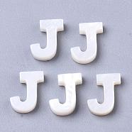 Natural Freshwater Shell Beads, Top Drilled Beads, White, Letter.J, 10x7.5x3mm, Hole: 0.8mm(SHEL-T012-59J)