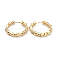 Brass Micro Pave Cubic Zirconia Huggie Hoop Earrings, Ring with Bamboo Stick, Clear, Real 18K Gold Plated, 25x24.5x4mm, Pin: 1mm(EJEW-A058-06G-01)