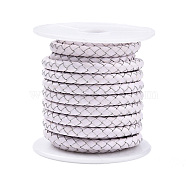 Braided Cowhide Leather Cord, Leather Rope String for Bracelets, White, 4mm, about 5.46 yards(5m)/roll(NWIR-N005-01R-4mm)