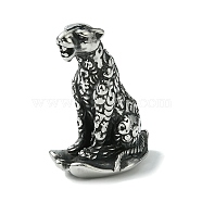 Retro 304 Stainless Steel Leopard Figurines, for Home Office Desktop Decoration, Antique Silver, 19x30.5x38mm(STAS-G331-08AS)