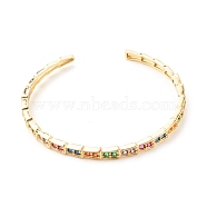 Colorful Cubic Zirconia Open Cuff Bangle, Brass Jewelry for Women, Cadmium Free & Lead Free, Real 18K Gold Plated, Inner Diameter: 2-1/8x2-1/4 inch(5.5x5.67cm)(BJEW-B054-18G)