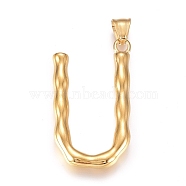 304 Stainless Steel Pendants, Bamboo Shaped Letter, Golden, Letter.U, 48x26x6mm, Hole: 5x8mm(STAS-G223-01G-U)