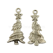 Tibetan Style Alloy Pendants, Cadmium Free & Nickel Free & Lead Free, Christmas Tree, Antique Silver, 30x14x5mm, Hole: 2mm(X-TIBEP-GC118-AS-NR)