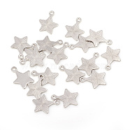 201 Stainless Steel Pendants, Laser Cut, Star, Stainless Steel Color, 13x10.5x0.8mm, Hole: 1.4mm(STAS-G224-04P)