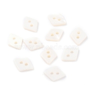 2-Hole, Natural Freshwater Shell Buttons, Flat Rhombus, White, 8.5~9x11~11.5x1.5~2mm, Hole: 1.5mm(BSHE-B003-02A)