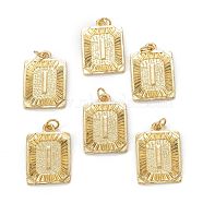 Brass Pendants, with Jump Ring, Long-Lasting Plated, Cadmium Free & Nickel Free & Lead Free, Rectangle with Alphabet, Real 18K Gold Plated, Letter.I, 23.5x16x2mm, Jump Ring: 5x0.7mm, 3.6mm Inner Diameter(KK-J279-58G-I)