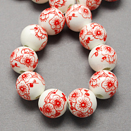 Handmade Printed Porcelain Beads, Round, Red, 6mm, Hole: 2mm(PORC-Q202-6mm-1)