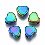 Rack Plating Rainbow Color 304 Stainless Steel Beads, Cadmium Free & Nickel Free & Lead Free, Heart, 10x11x5.5mm, Hole: 2mm(STAS-S119-084)