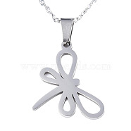 201 Stainless Steel Pendants Necklaces, with Cable Chains and Lobster Claw Clasps, Dragonfly, Stainless Steel Color, 17.71 inch(45cm), 1.5mm(NJEW-S105-JN706-45-1)
