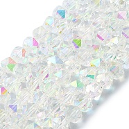 Electroplate Glass Beads, Half Plated, Faceted, Polygon, Clear, 6x6x5.5mm, Hole: 1.2mm, about 96~100pcs/strand, 20.08''~20.47''(51~52cm)(EGLA-L018-B-AB04)