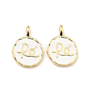 Brass Enamel Charms, Cadmium Free & Lead Free, Flat Round with Words, Long-Lasting Plated, Real 18K Gold Plated, 13.5x9x1.4mm, Hole: 1.3mm(KK-G416-57G-02)