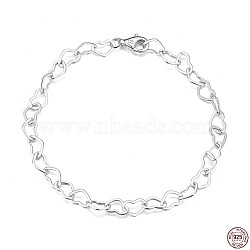 Rhodium Plated 925 Sterling Silver Heart Link Chain Bracelets, with S925 Stamp, Real Platinum Plated, 7-7/8 inch(20cm)(BJEW-I314-057D-P)