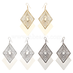 3 Pair 3 Color Alloy Rhombus Dangle Earrings for Women, Mixed Color, 99.5mm, Pin: 0.5mm, 1 Pair/color(EJEW-FI0001-08)
