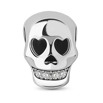 TINYSAND 925 Sterling Silver Shimmering Cubic Zirconia  Skull European Beads, Large Hole Beads, Platinum, 12.2x9x10.54mm, Hole: 4.57mm