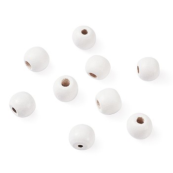Dyed Natural Wood Beads, Round, White, 10x9mm, Hole: 3.5mm, 200pcs/bag