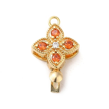 Brass Micro Pave Cubic Zirconia Box Clasps, Real 18K Gold Plated, Flower, Dark Orange, 17x10.7x5mm, Hole: 1.4mm